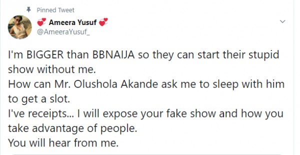 Lady Vow To Call Out BBNaija Official That Wanted To Sleep With Her For A Slot